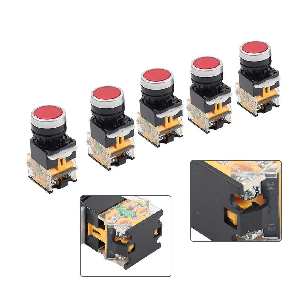 5pcs 22mm Momentary Red Push Button Switch 1NC 1NO DC 220V 10A