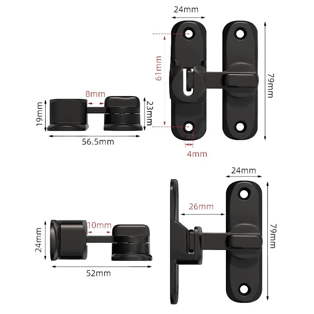 2X Black Aluminum Sliding Door Lock Latch Set for Home and Office