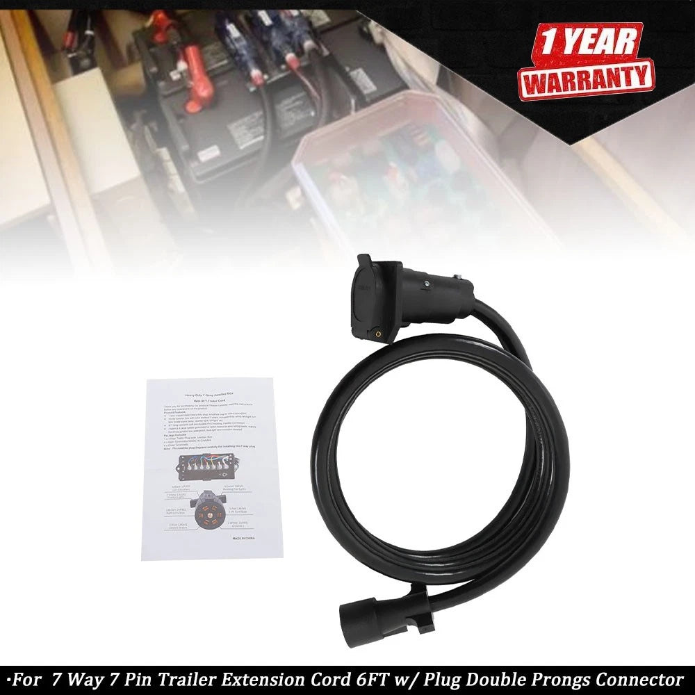 7 Way 7 Pin Trailer Extension Cord for Universal Use (6FT)