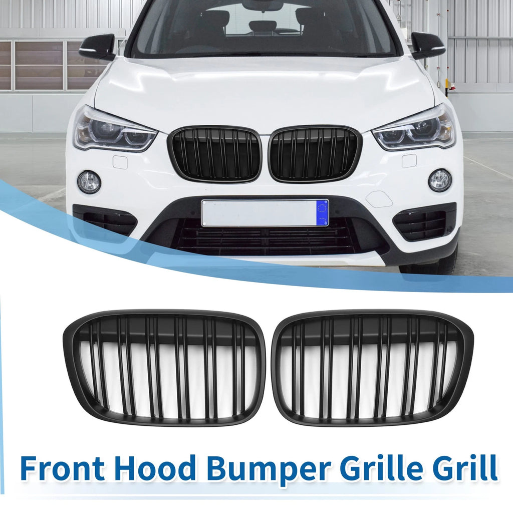 Front Upper Bumper Grille Grill Pair for BMW X1 F48 (2016–2022) Matte Black