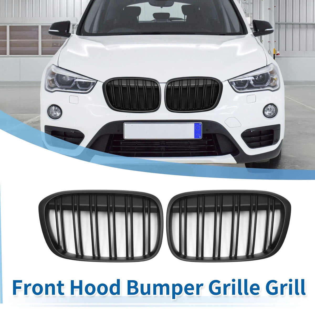 Front Upper Bumper Grille Grill Pair for BMW X1 F48 (2016–2022) Matte Black