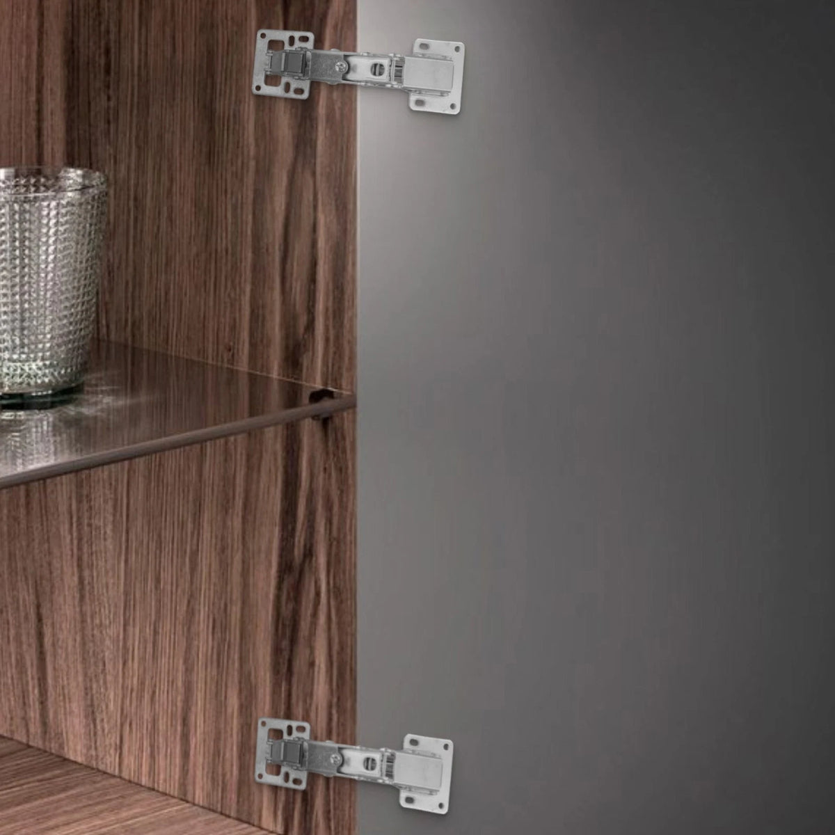 Silent Motion Wardrobe Hinges for Large Angle Applications (180°)