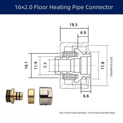 Large Flow Copper Floor Heating Manifold Connector Adapter