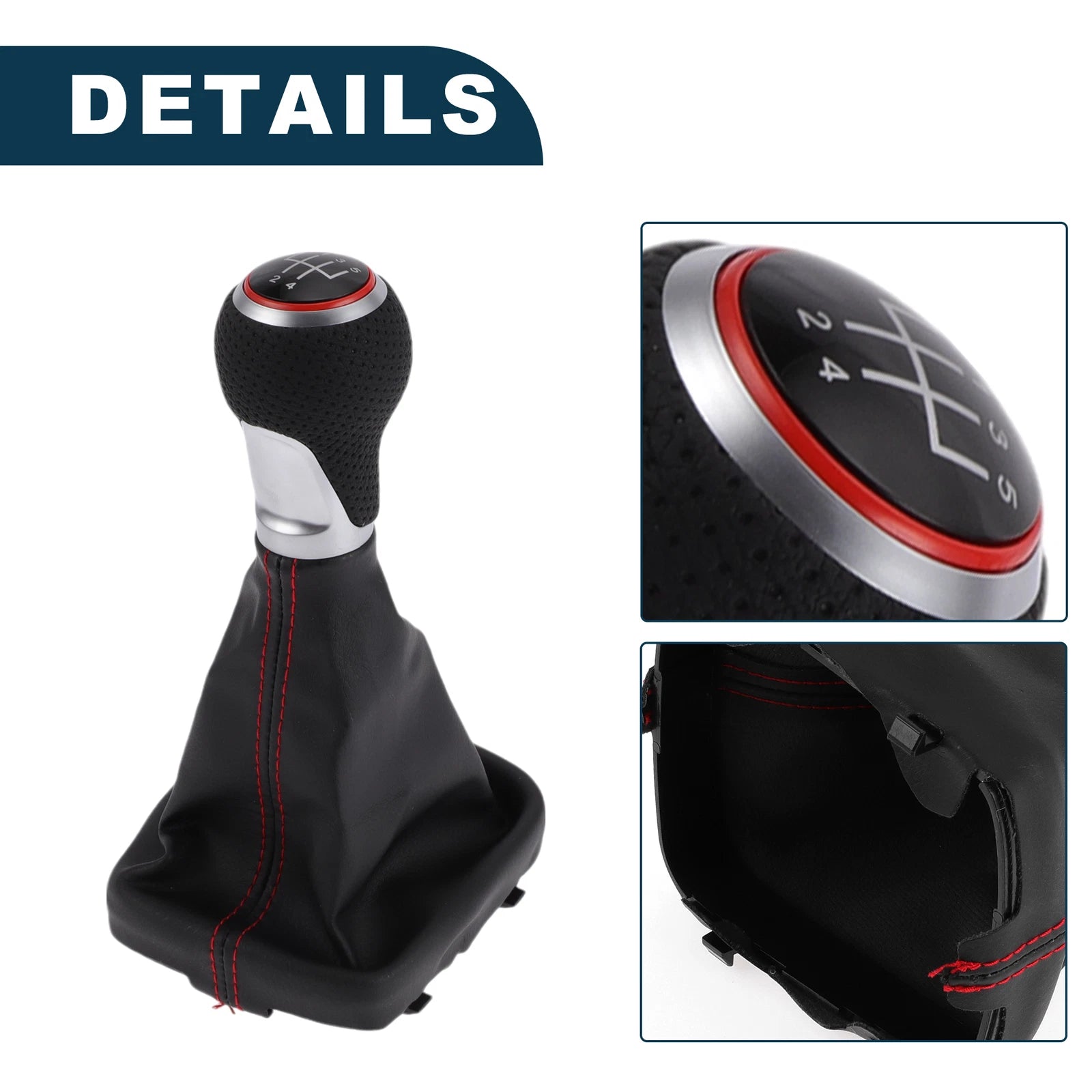 5 Speed Shift Knob with Boot Cover for Audi A3 S3 8P (2003–2013) Black Red