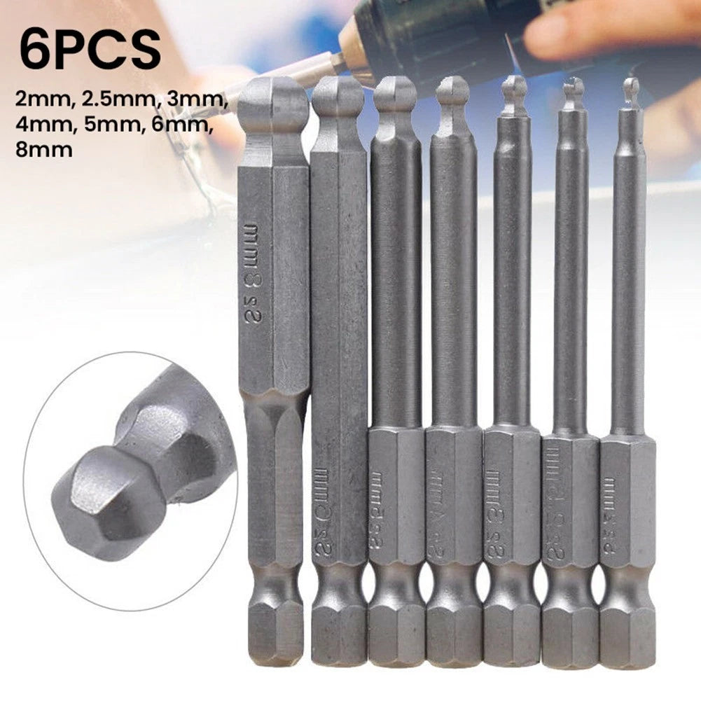 7pc Hex Ball Long Bit Set for Manual Electric Screwdrivers