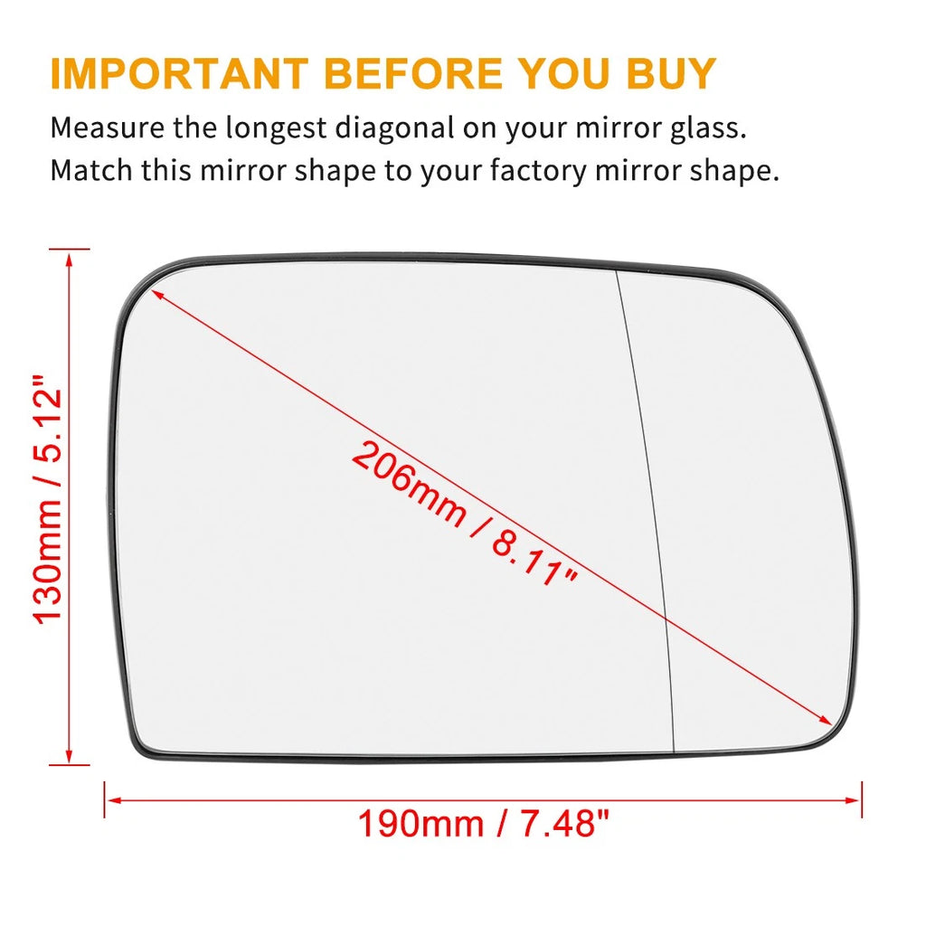Right Side Rearview Mirror Glass Heated Replacement with Backing for BMW X5 (2000–2006)