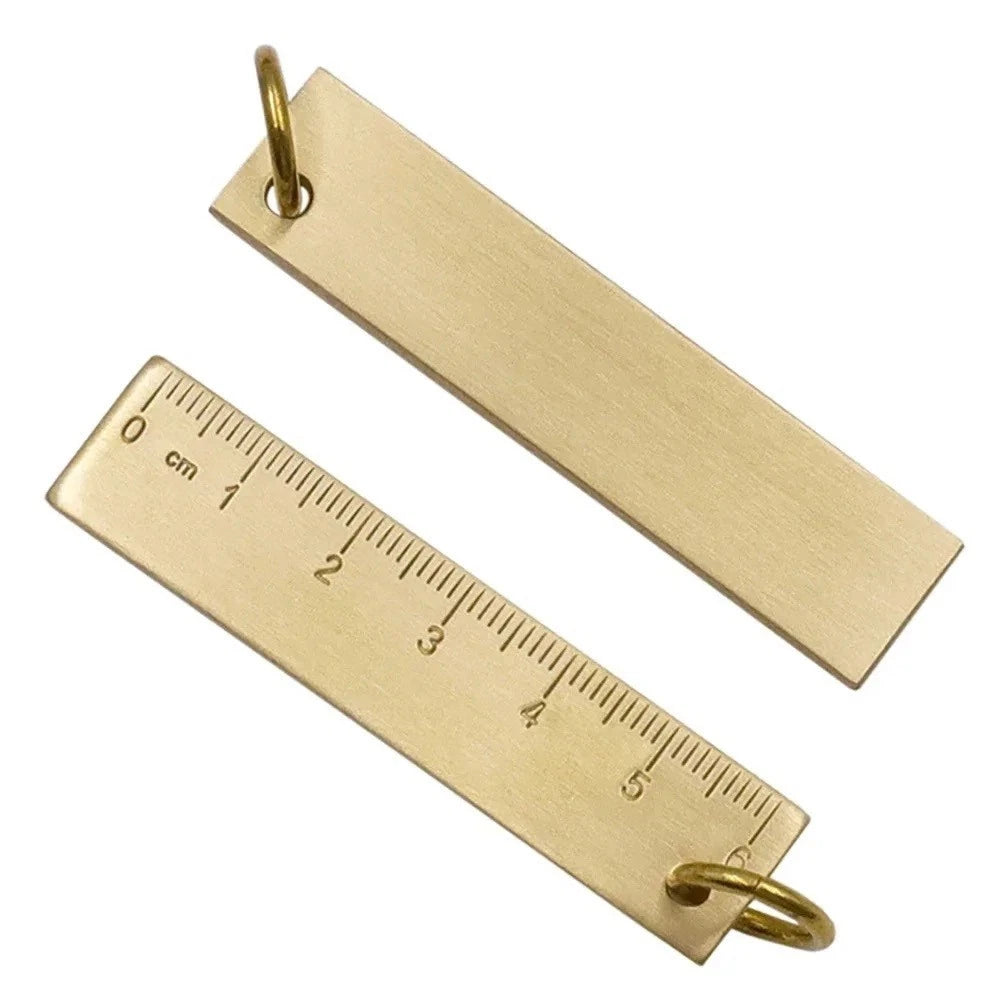 Set of 2 Engraved Brass Rulers 60mm Keychain Measuring Tool