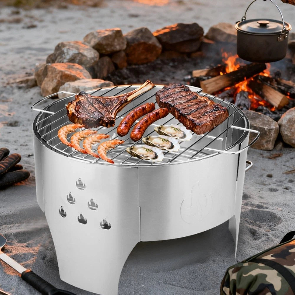 Portable Stainless Steel Charcoal Stove and Campfire Grill Set