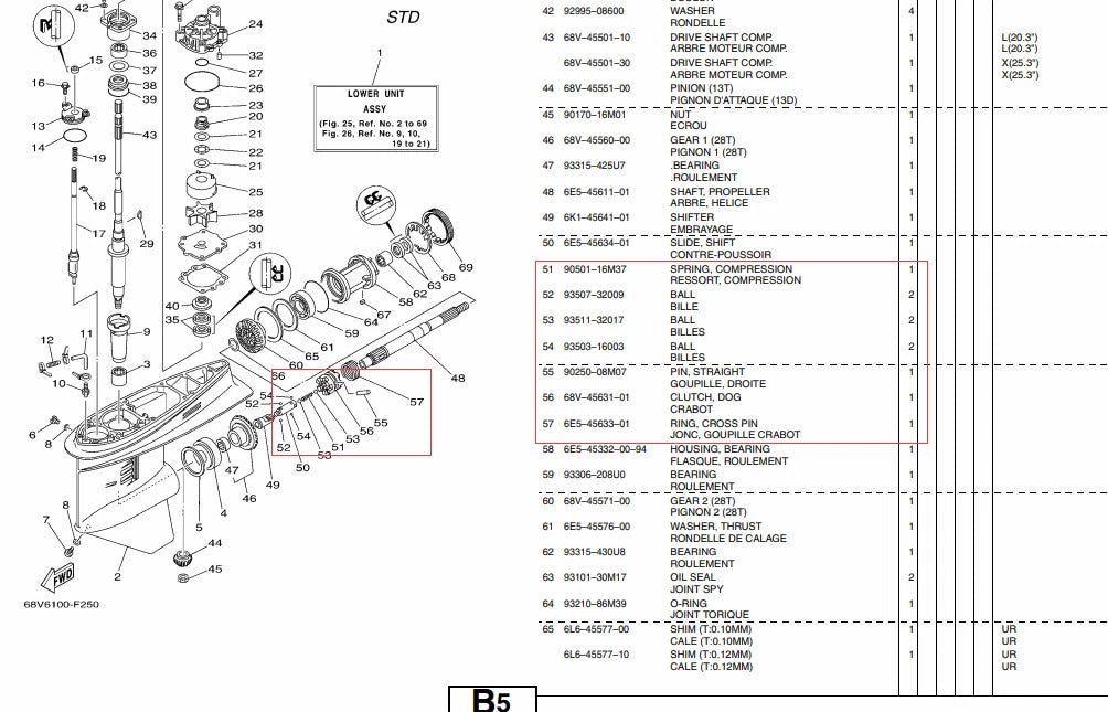 Clutch Dog & Slide Shift W Pin/Ball Kit for Yamaha Outboard (68V-45631-01, 6E5-45634)