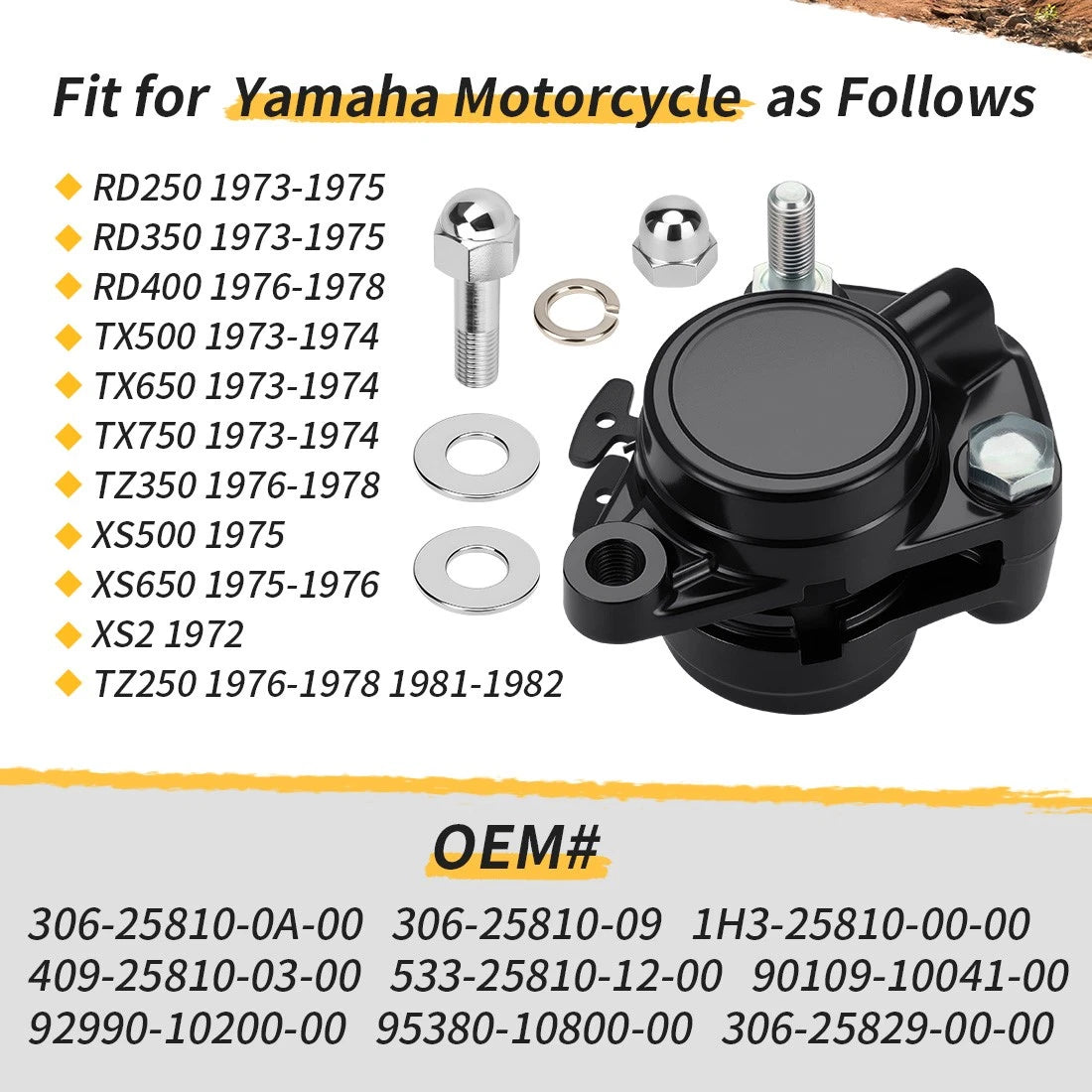 Front Brake Caliper Assembly w/Pads for Yamaha RD250 RD350 RD400 (1973–1978)