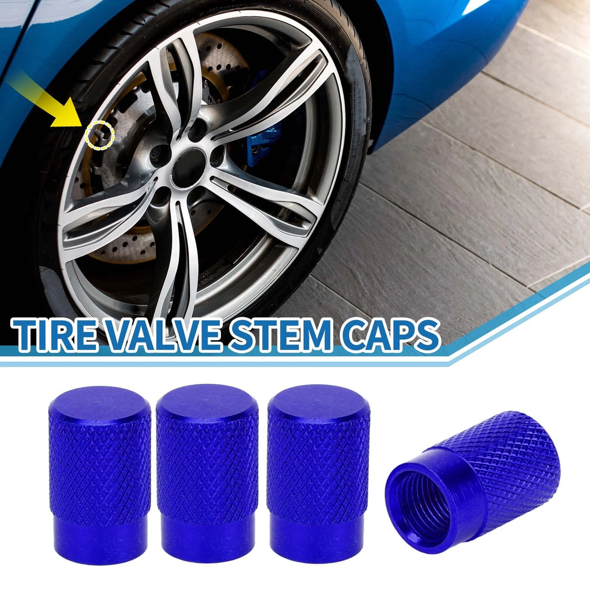Tire Valve Stem Caps Set 11x16.5mm for Car SUV Bike RV (4pcs) (Blue)