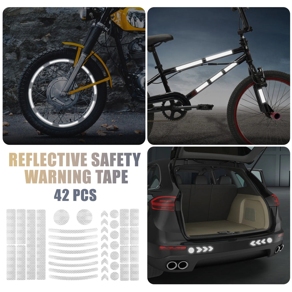 42pcs Reflective Safety Warning Tape for Motorcycle Bike Parking (White)