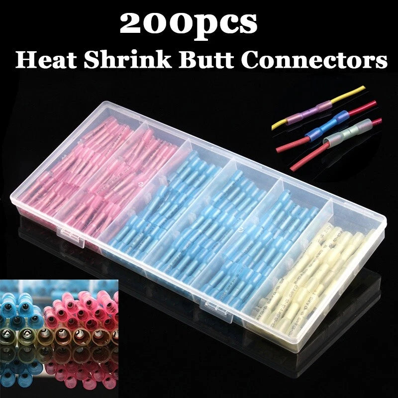 200Pcs Heat Shrink Insulated Butt Crimp Wire Connector Terminals