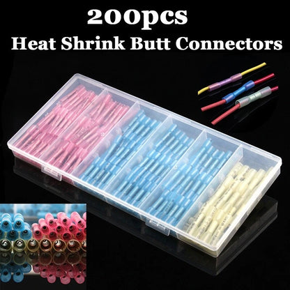 200Pcs Heat Shrink Insulated Butt Crimp Wire Connector Terminals