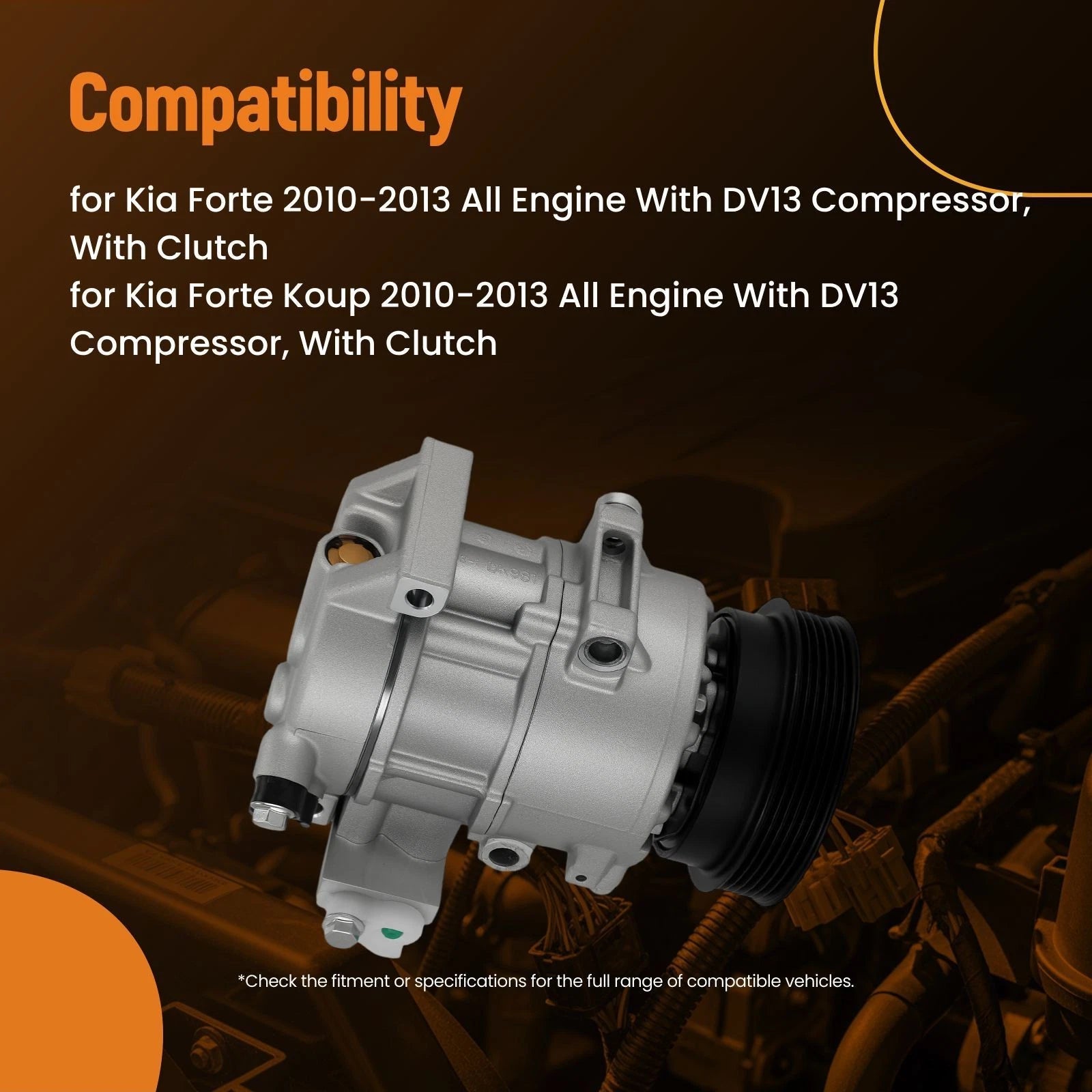 AC Compressor w/Clutch for Kia Forte/Forte5 (2010–2013) CO11090C DV13