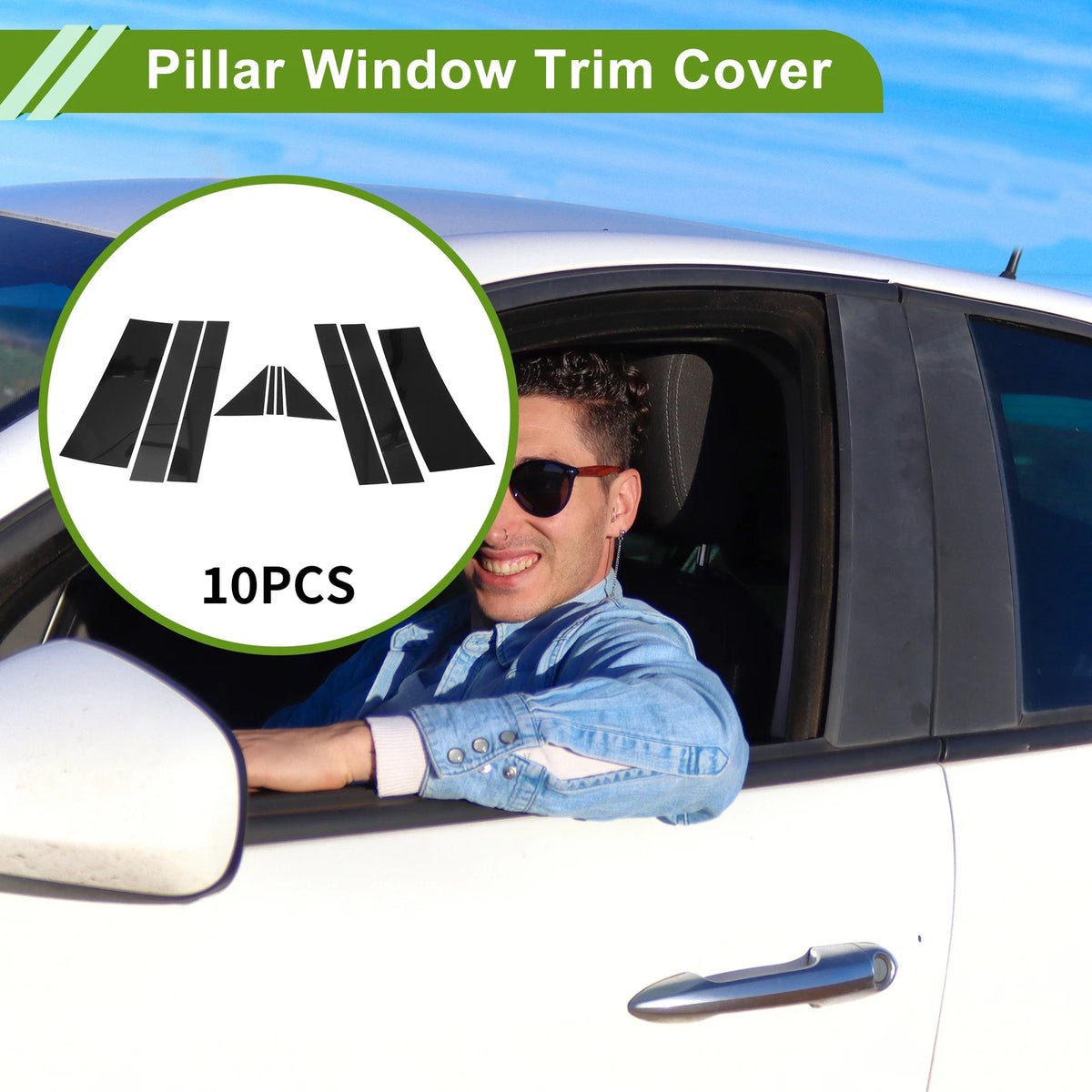 10 Pcs Door Pillar Window Trim for Chrysler Town & Country (2008–2016) Black