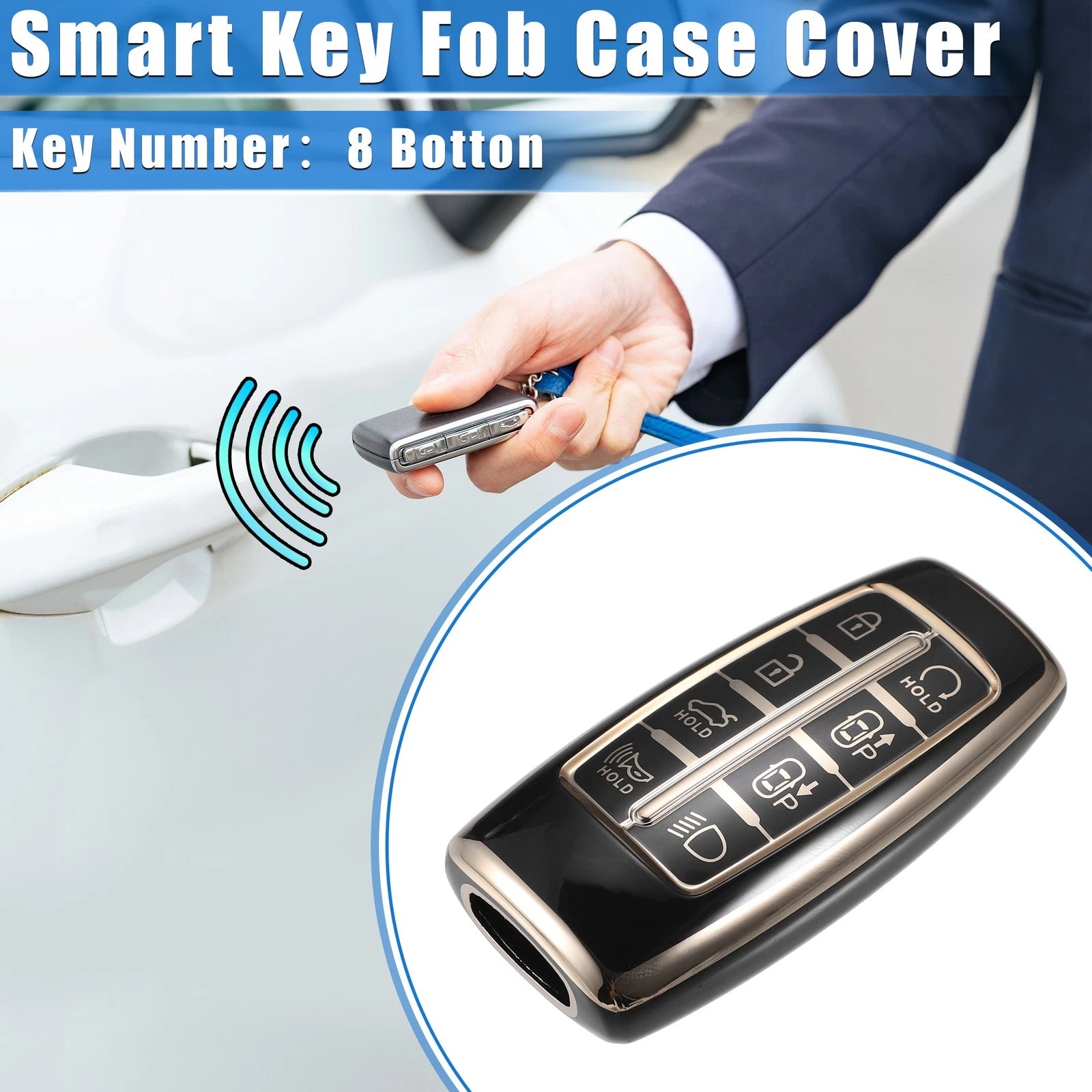 8 Button Key Fob Cover TPU Replacement for Hyundai Black (2007–2022)
