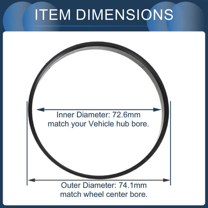 Set of 4 Hub Centric Rings 72.6mm ID 74.1mm OD for Car Wheel