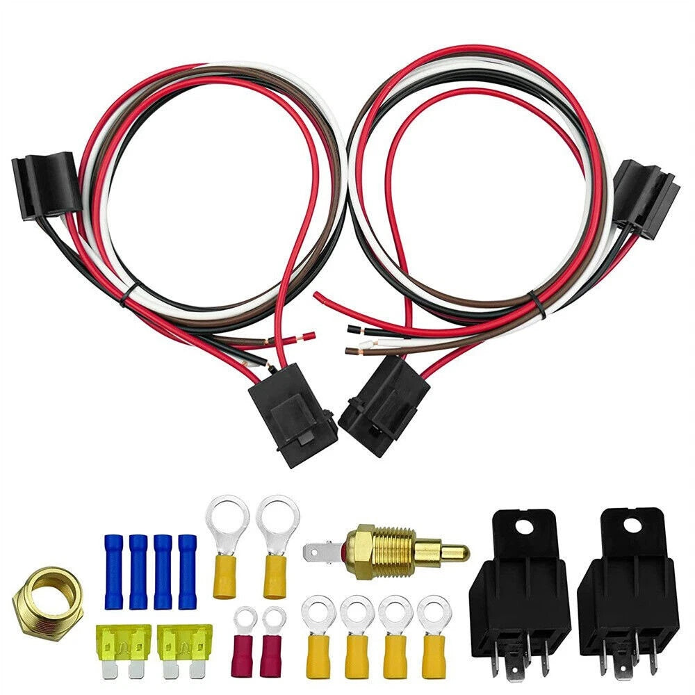 175~185 Dual Electric Fan Relay Kit Engine Thermostat Temperature Switch Sensor