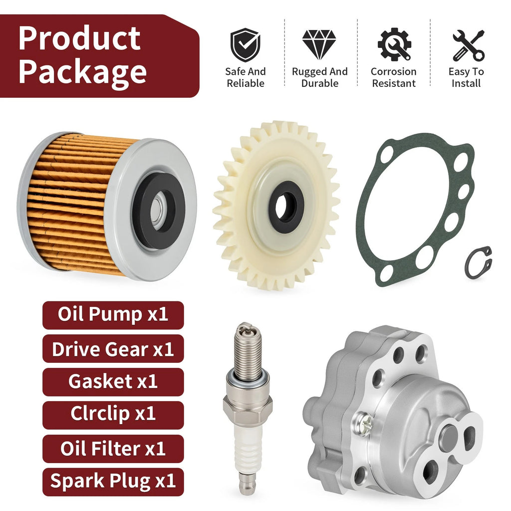 Set of 4 Oil Pump, Oil Filter, Gear, Spark Plug, Gasket for Yamaha Raptor 700R (2006–2024)