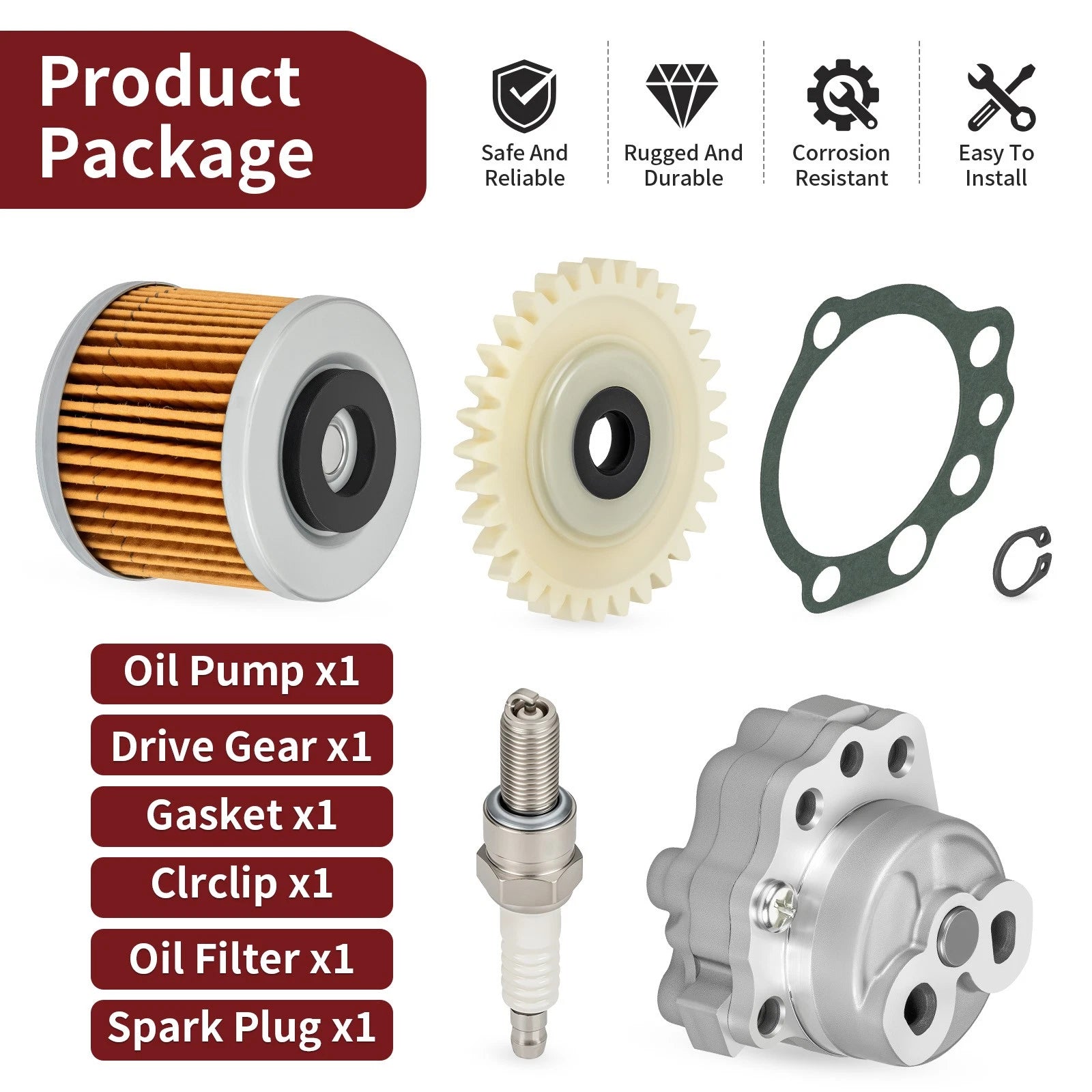 Set of 4 Oil Pump, Oil Filter, Gear, Spark Plug, Gasket for Yamaha Raptor 700R (2006–2024)