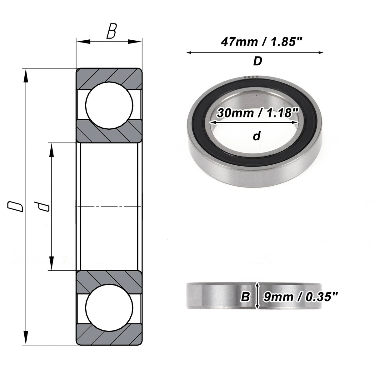6906DDU Deep Groove Ball Bearing for Scooter Skateboard (30x47x9mm)