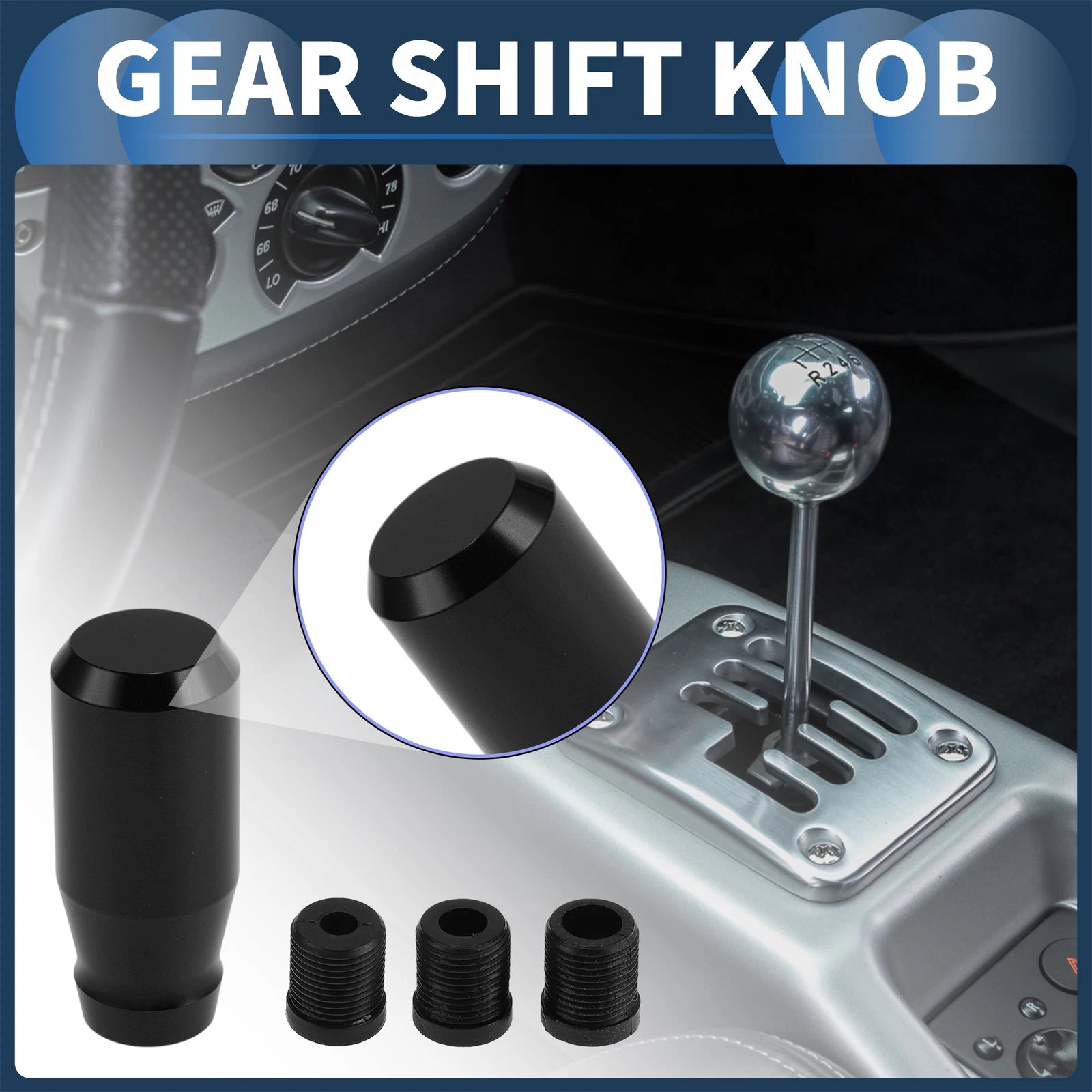 Shift Knob with 3 Adapters for Universal Fit (Automatic/Manual)