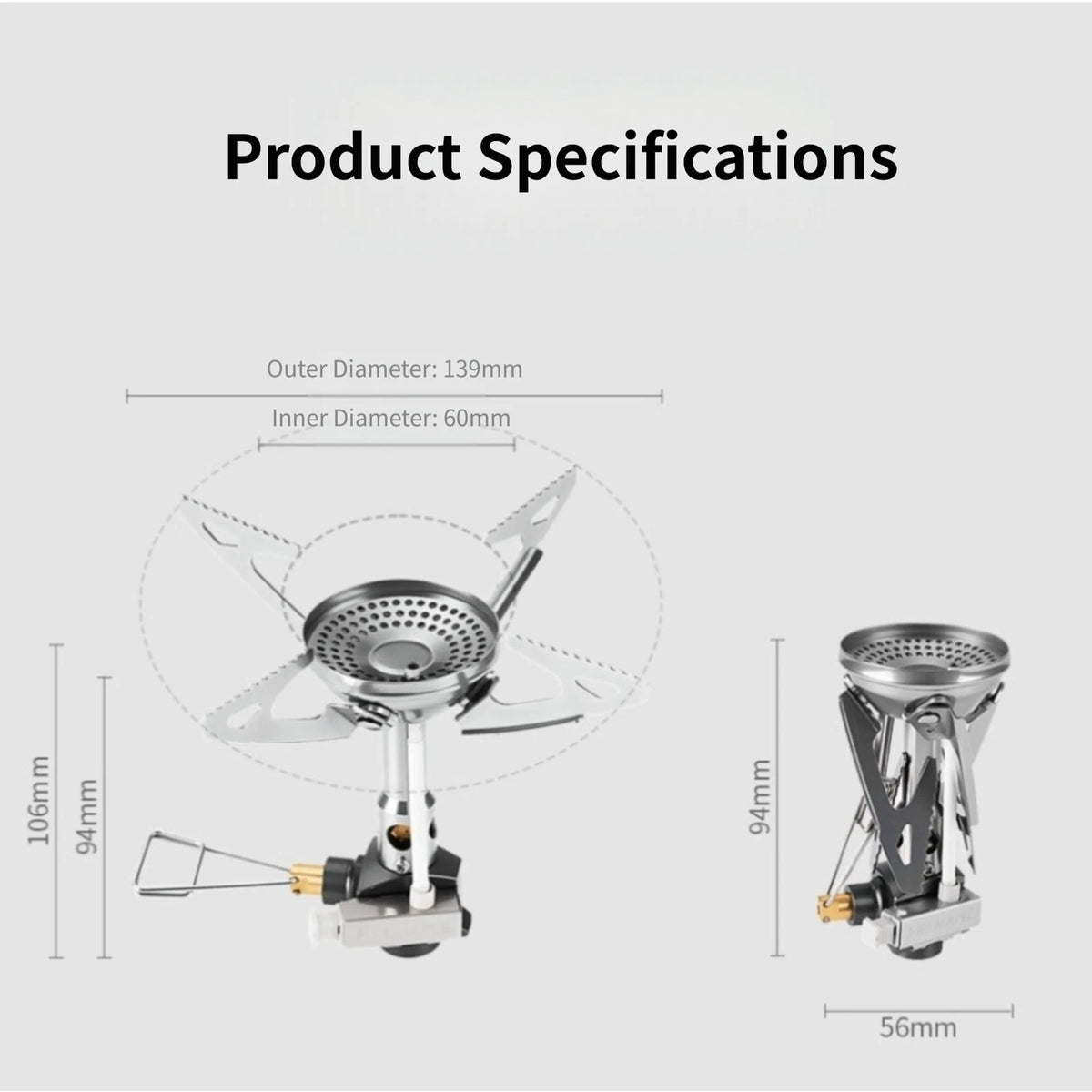 Portable Camping Stove 3320W Lightweight 99g with Stable 4 Leg Base