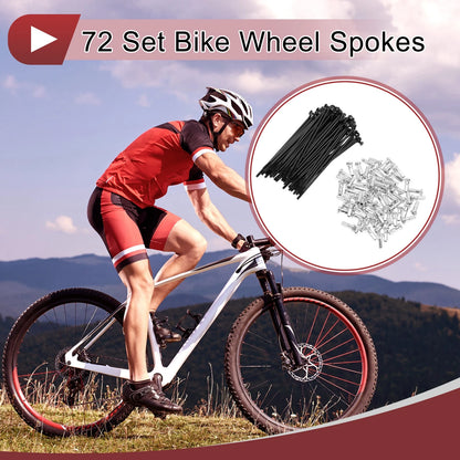 Set 14G Bicycle Spokes 74mm Carbon Steel for Bike Wheels (Black)