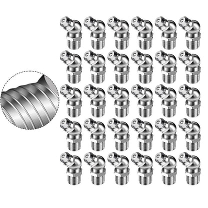 30pcs 45 Degree Zerk Grease Fittings for Construction Machinery (Compatible)