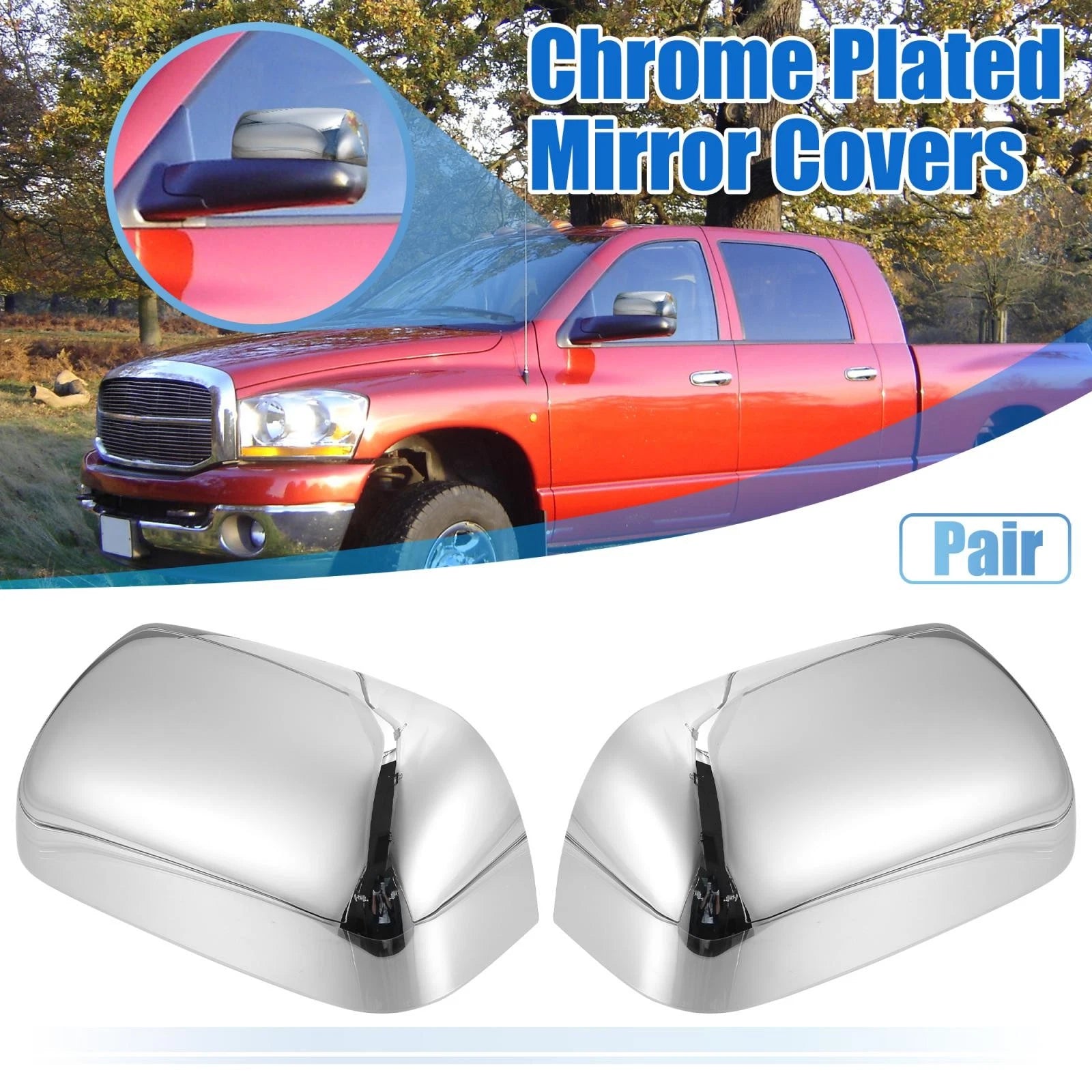 Mirror Cover Cap Pair Chrome Plated for Dodge Ram 1500 2500 3500 (2002–2008)