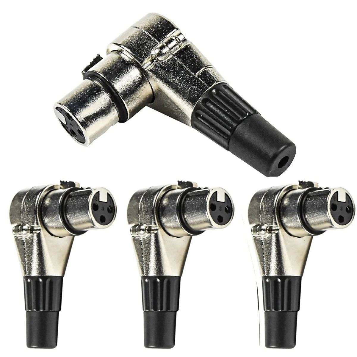 Set of 4 3 Pin XLR Female Right Angle Connectors Adapter