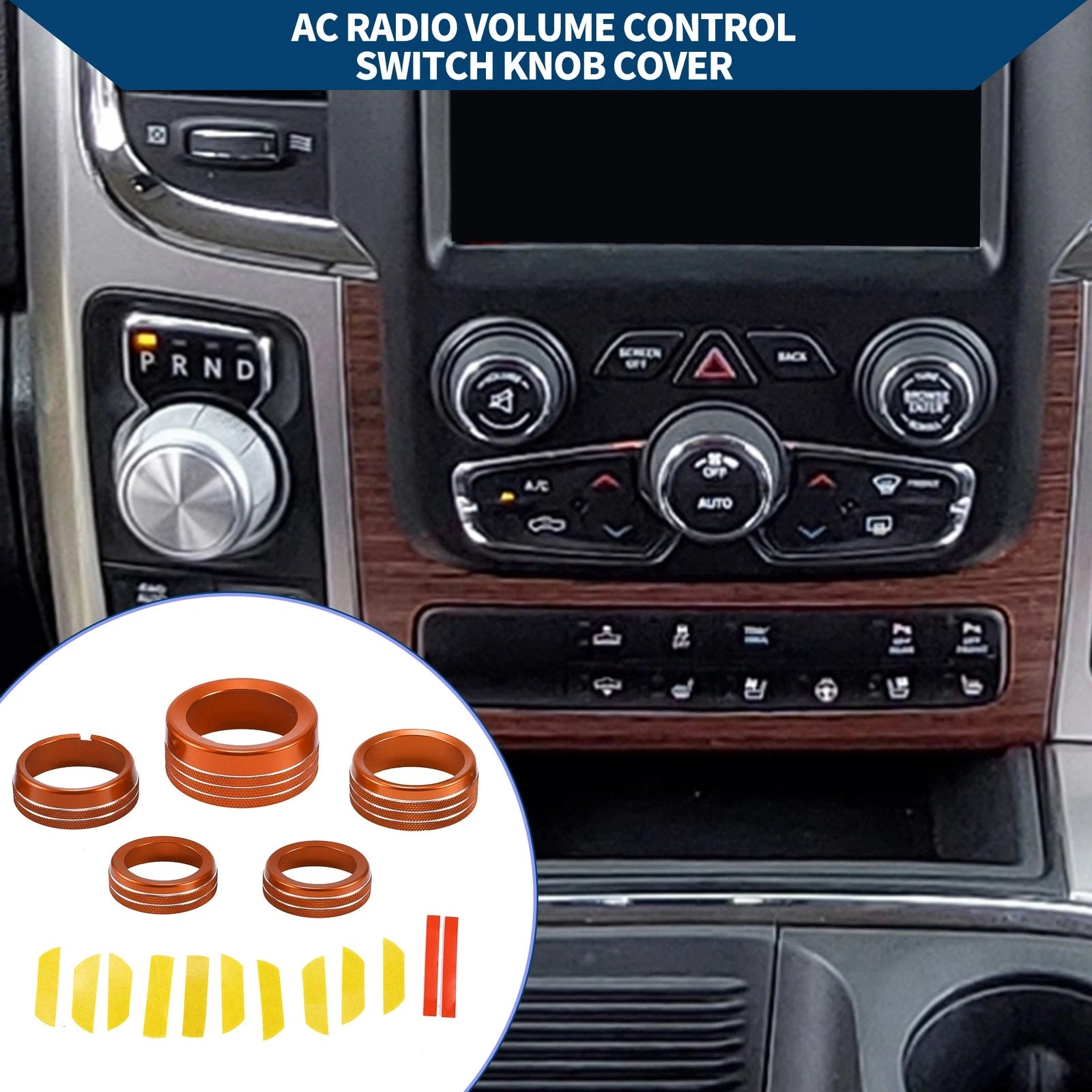 Gear Shift Headlight Media Knob Cover Set for Ram 1500 2013–2017 Orange 5PC