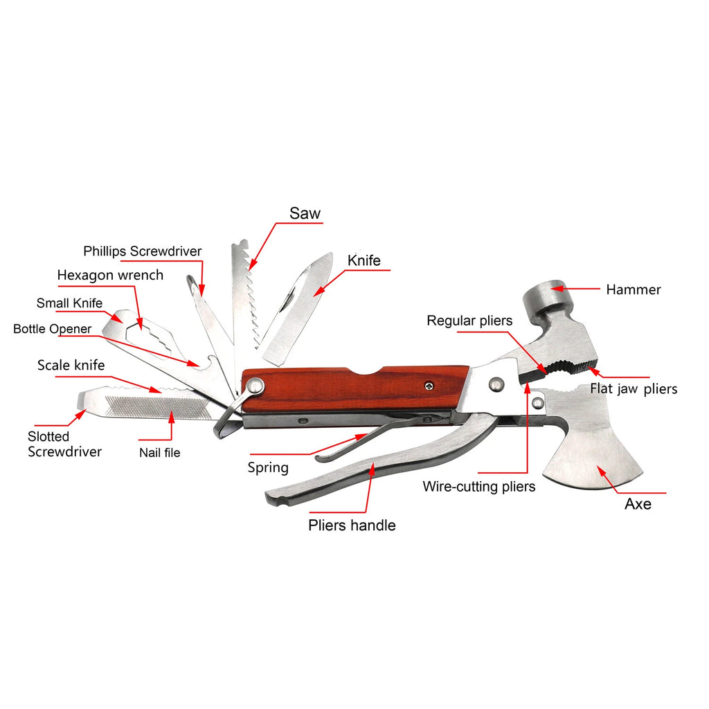 Multi Function Outdoor Camping Survival Tool Set (Axe, Hatchet, Hammer, Plier)