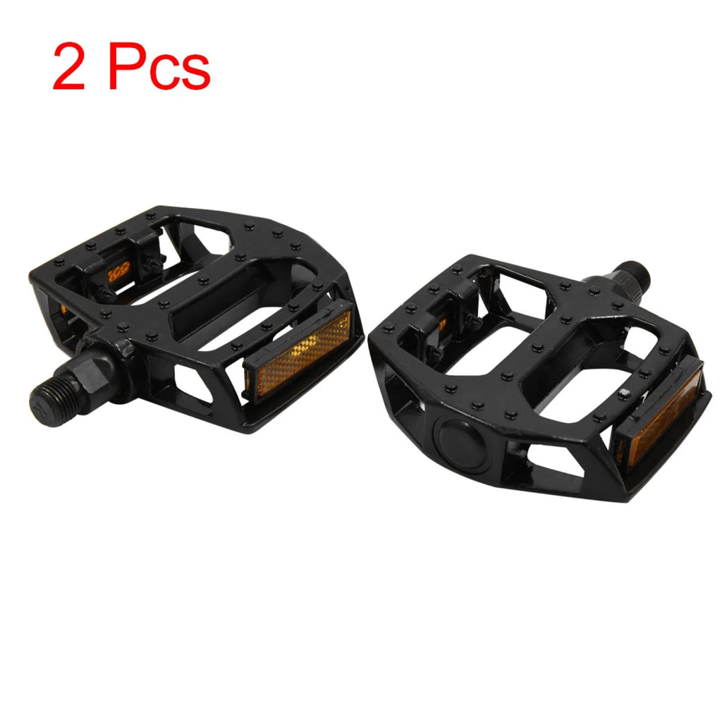 Cycling Bicycle Pedals Flat Reflector Nonslip for Black Alloy (2 Pcs)