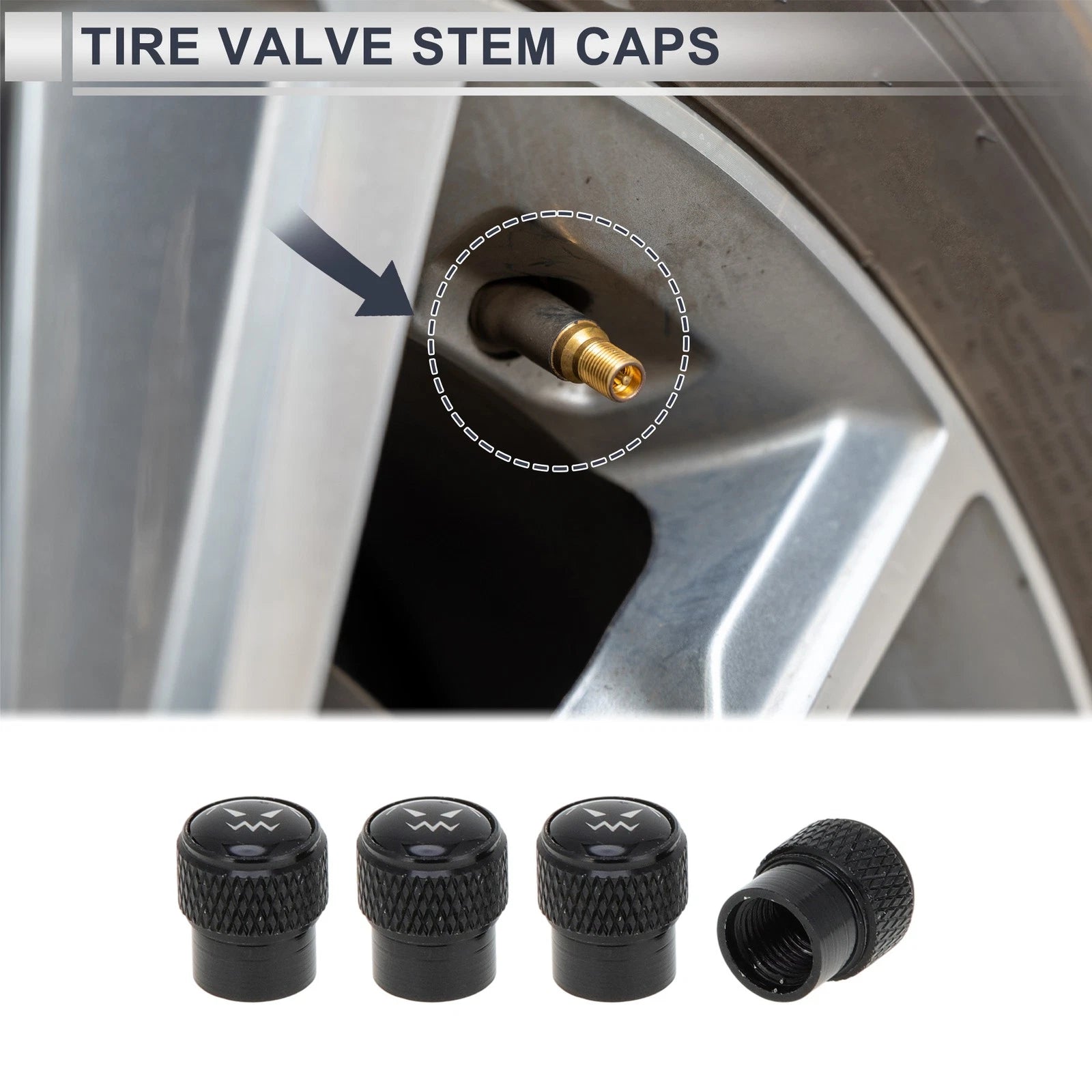 Tire Valve Stem Caps Dust Covers Set for Motorcycle Bicycle (4 Pack) (1990–2024)