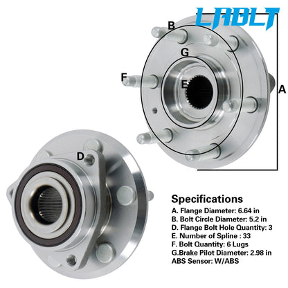 Front Wheel Hub Bearing Assembly W/ABS 6 Lugs for GMC Acadia, Buick Enclave (2007–2016)