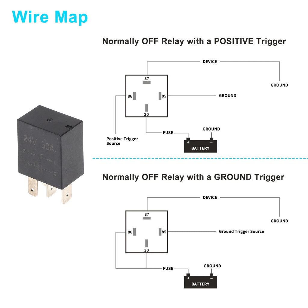 1 Pc 30A 4-Pin Waterproof Auto Relay for Universal Applications (24V)