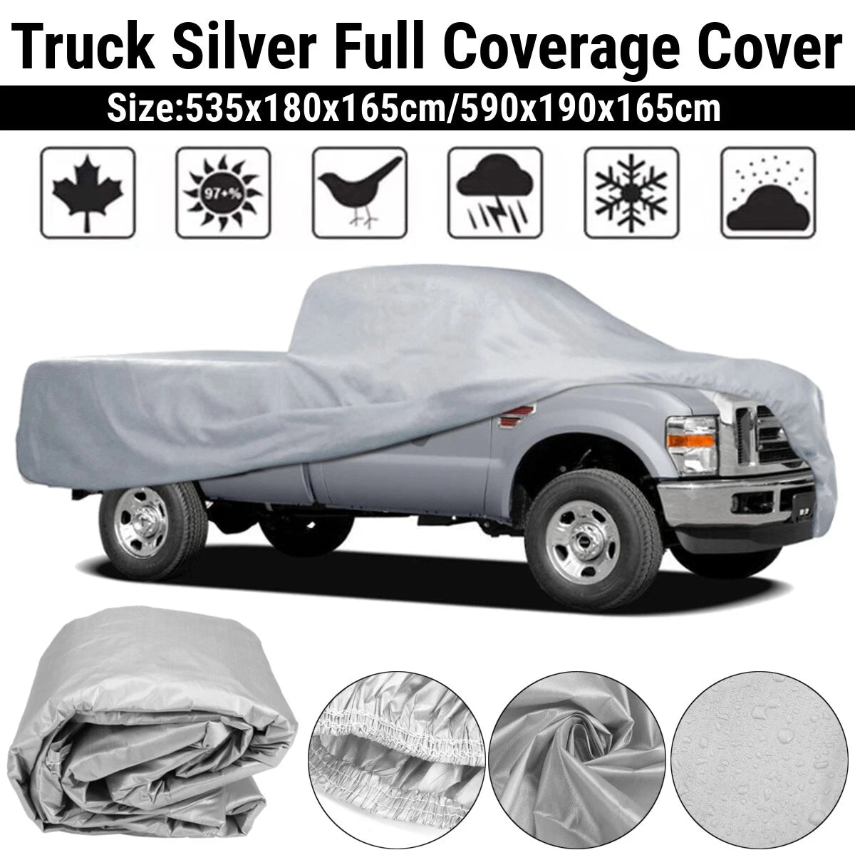 Pickup 170T Polypropylene Silver Truck Full Cover Waterproof Lining