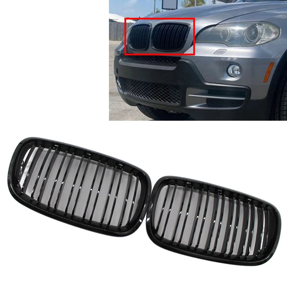 Front Bumper Kidney Grille for BMW X5 E70 X6 E71 (2007–2013) Glossy Black