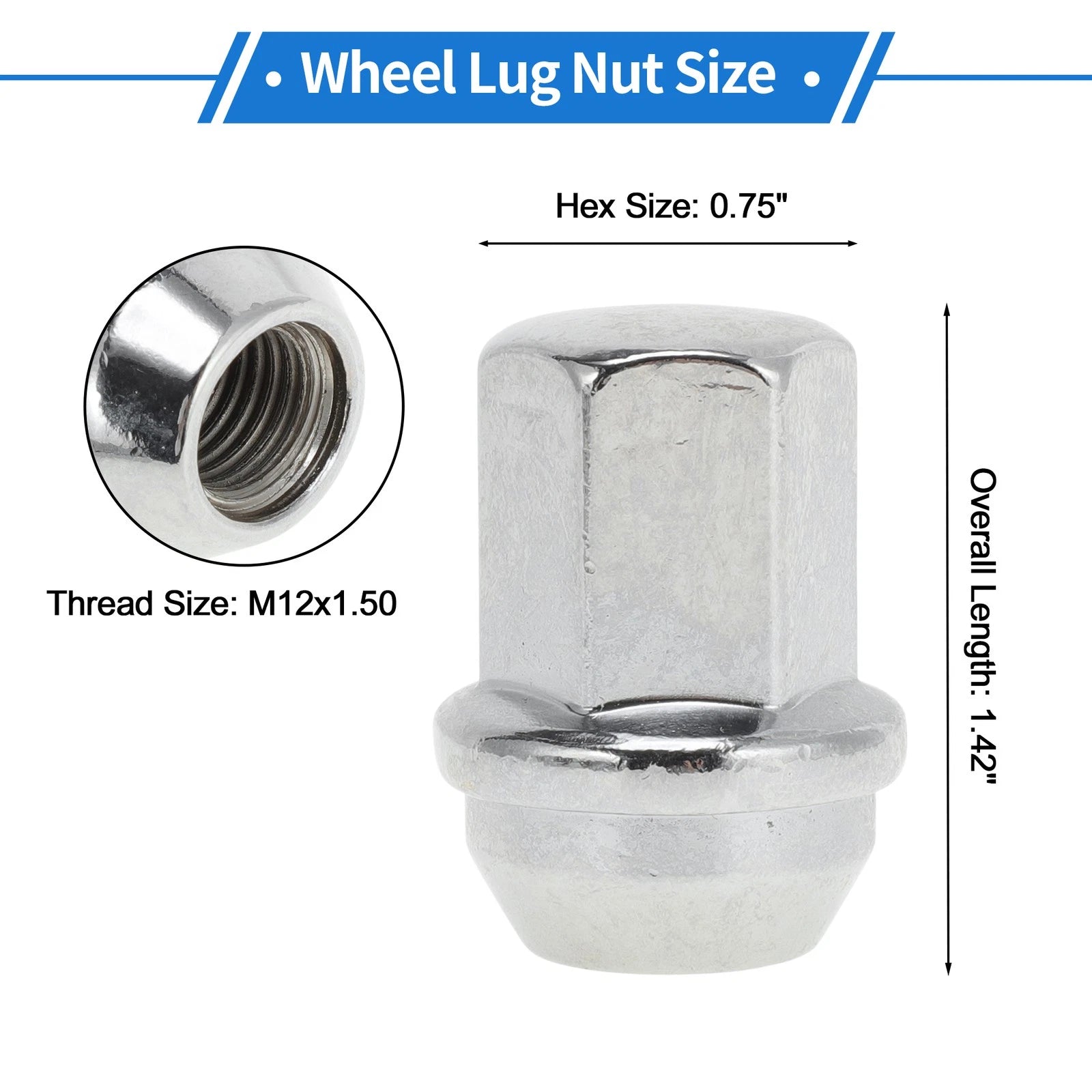 Wheel Lug Nuts Set 20 Pcs M12x1.50 for Chevrolet Impala (2008–2009)