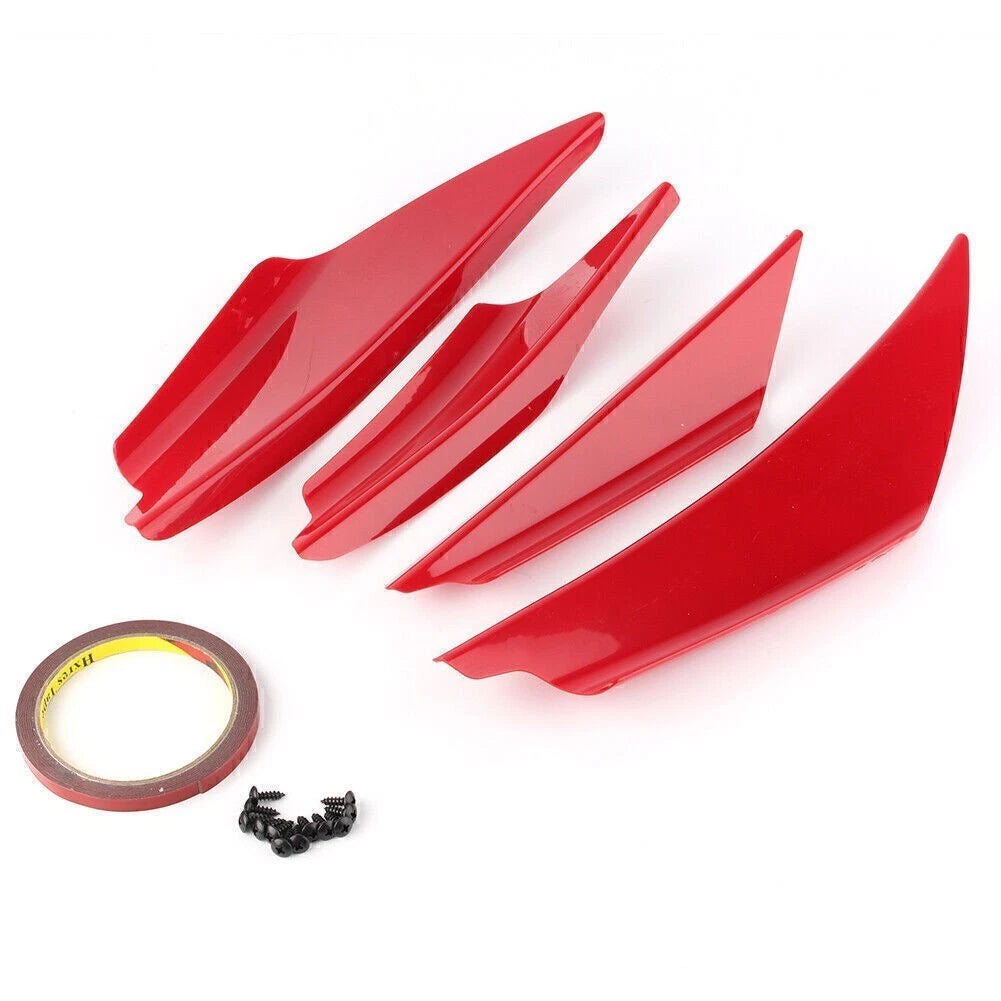 Universal ABS Front Bumper Canards Splitter Fins Body Spoiler Red