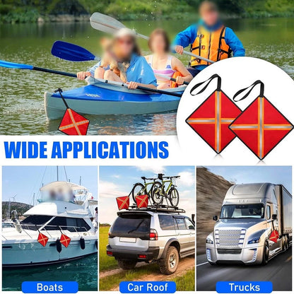 2X Safety Flags with Reflective Tape for Boat Truck (32x32 cm)