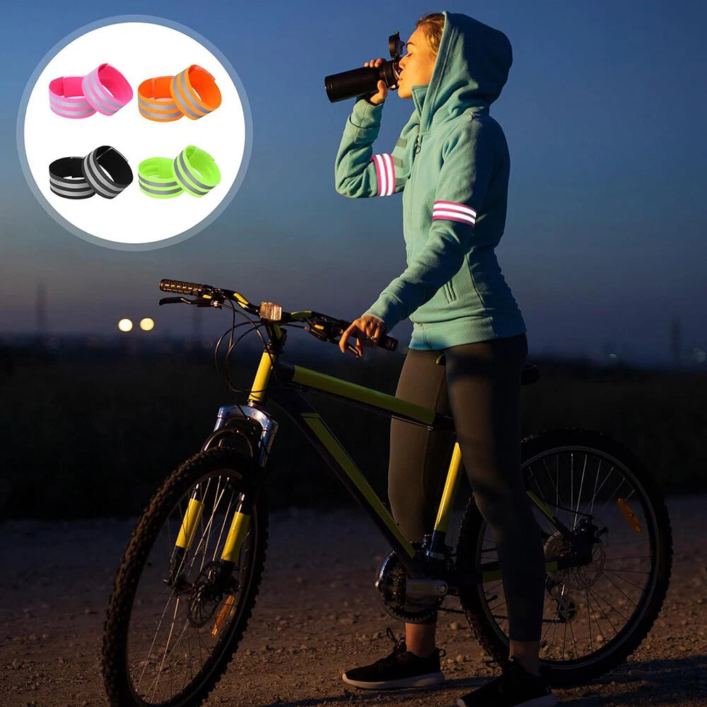 Set of 4 Elastic Reflective Bands for Night Walking, Cycling, Running