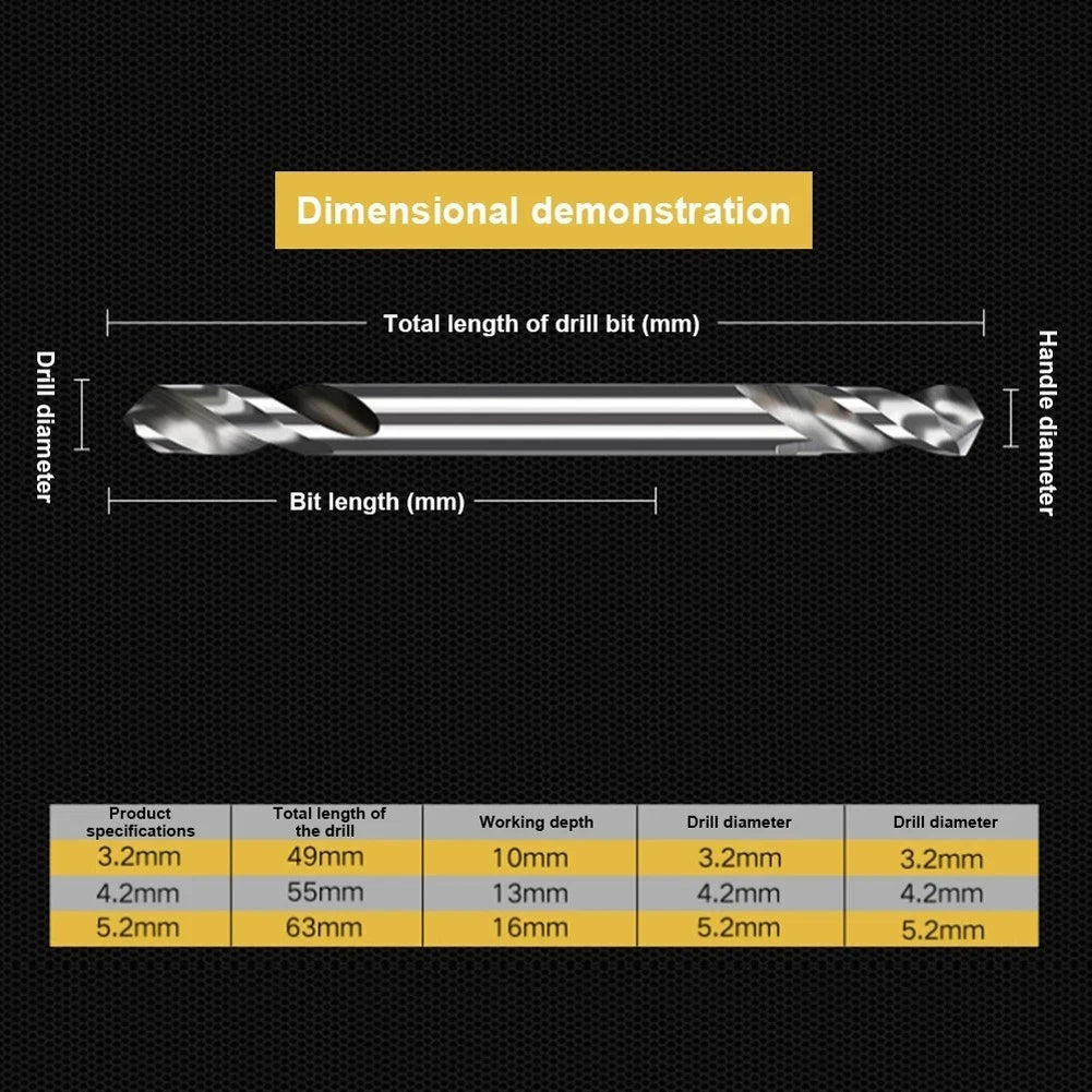10pcs HSS6542 Double Ended Spiral Drill Bits (3.2mm, 4.2mm, 5.2mm)