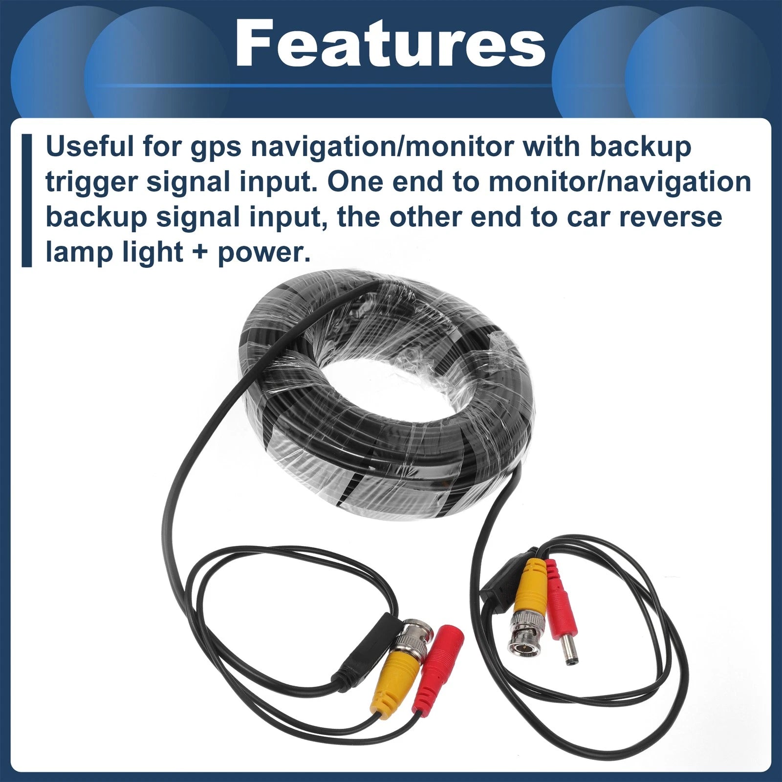 20M Reverse Rear View Parking Camera Video Cable BNC+DC for