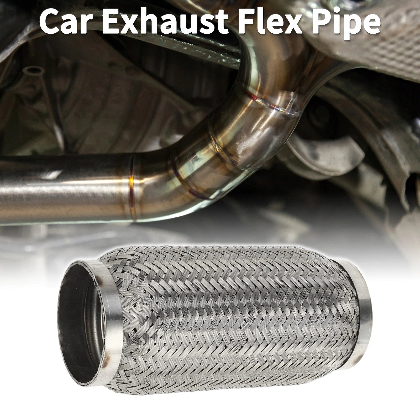 Exhaust Flex Pipe for 3.14 Inch OD, Braided, Silver Tone