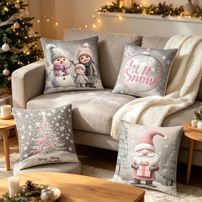 Set of 4 18x18 Inch Polyester Pillow Covers for Holiday Decor
