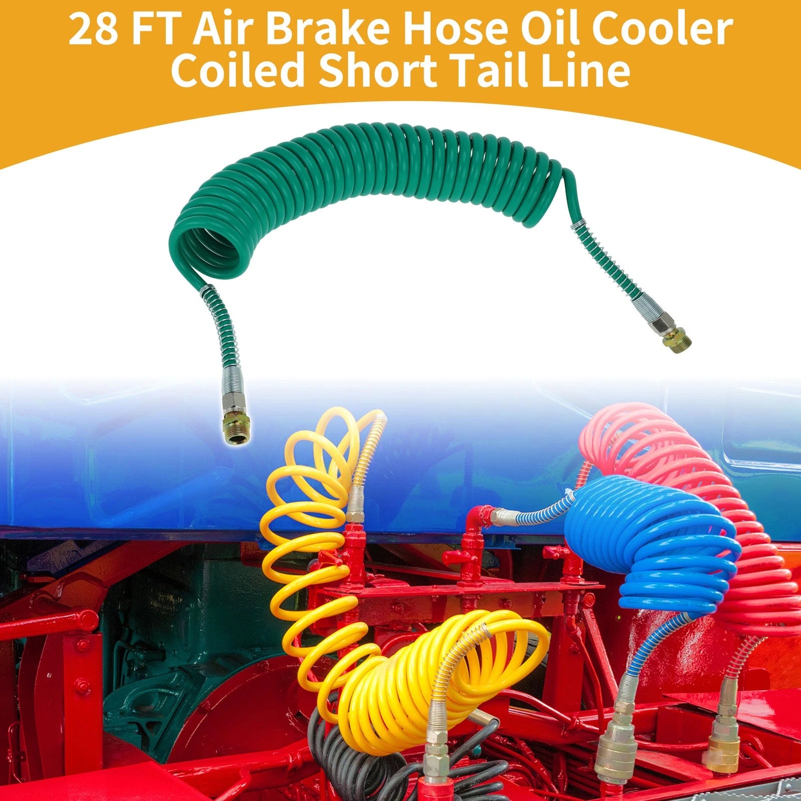 Air Brake Hose for 28FT Coiled Short Tail Line (Nylon, Iron)