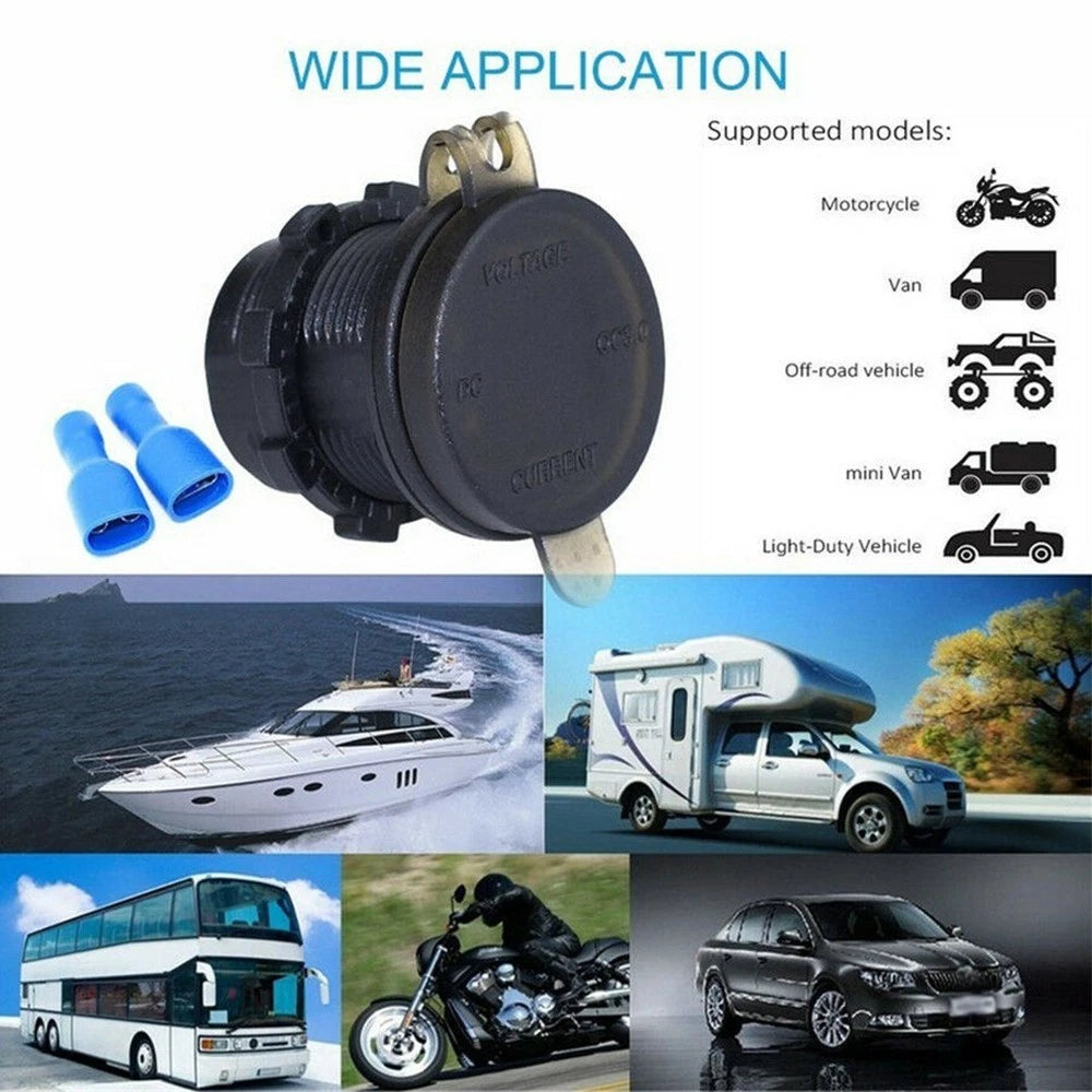 LED USB Volt Meter Socket for Motorcycle (Waterproof, Fast Charge)